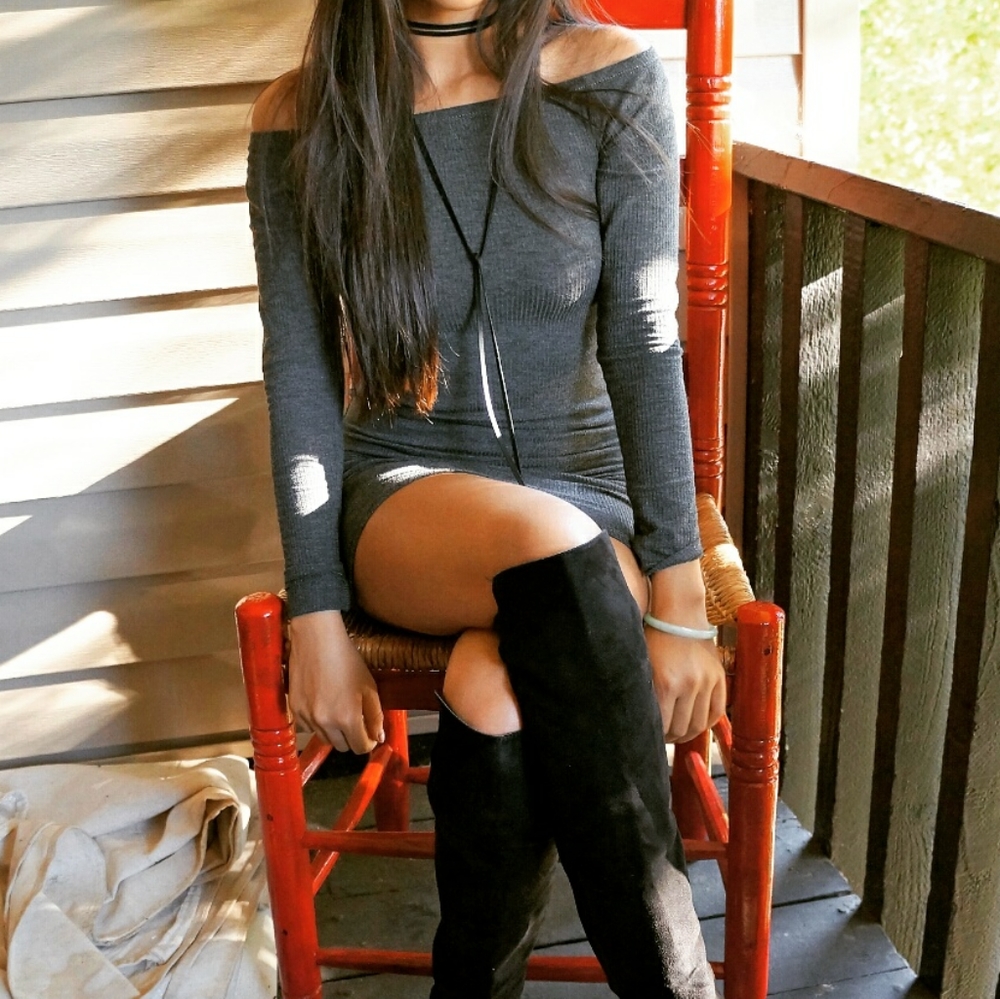 Dark gray off the shoulder bodycon dress